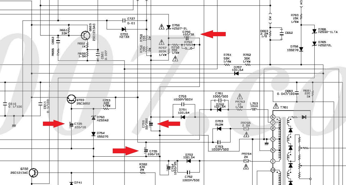 Ремонт телевизора. Шасси V3AR (V3A). При включении телевизора на экране серый фон с помехами и спустя несколько секунд телевизор отключается.